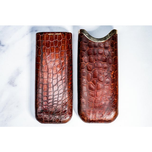 Art Deco Rare Art Deco Antique Asprey 9k Gold Leather Cigar Case Tobacciana For Sale - Image 3 of 11