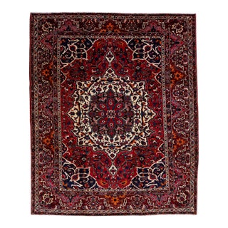 Red Antique Persian Bakhtiari Handmade Wool Rug With Rosette Design For Sale