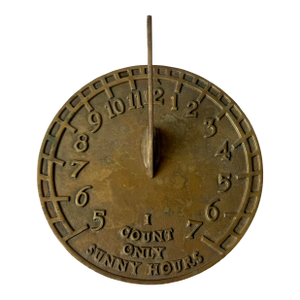Vintage Heavy 10” Brass Sundial “I Count Only Sunny Hours” Indoor Outdoor Garden Patio Decor