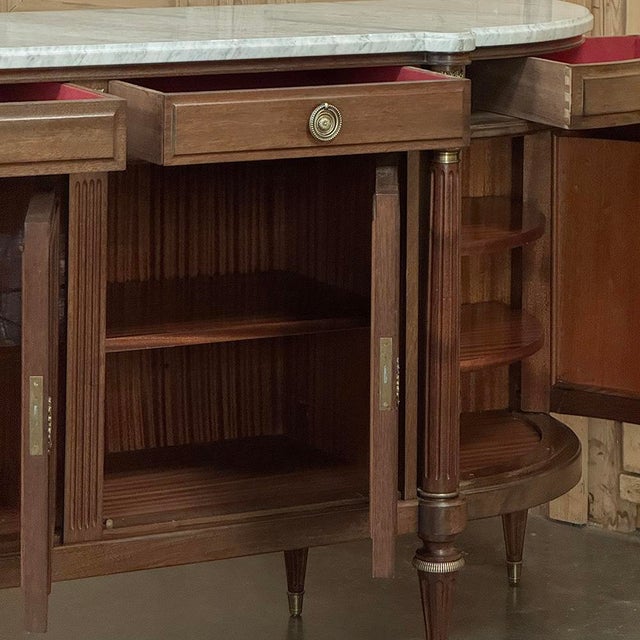 Mid 20th Century Grand French Louis XVI Mahogany Round-Sided Buffet With Carrara Marble For Sale - Image 14 of 18