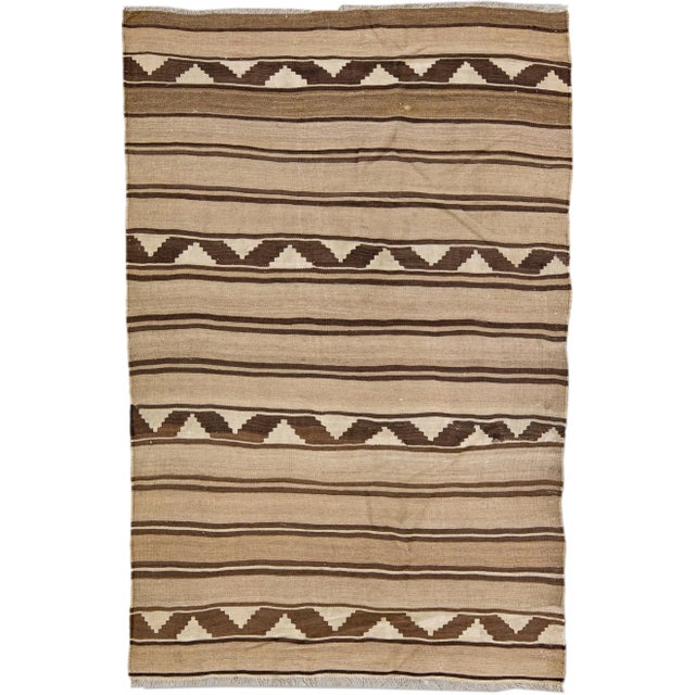 Vintage Kilim Red Handmade Flatweave Stripe Brown Wool Runner For Sale - Image 10 of 10