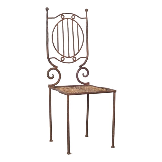 Mid 20th Century French Neoclassical Iron and Woven Accent Chair For Sale