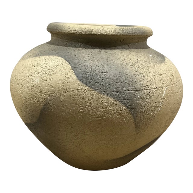 1980s Plaster Vase With Abstract Pattern For Sale