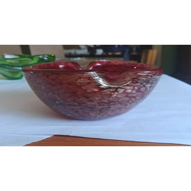 Mid 20th Century Murano Attributed Aventurine Glass Bowl/Catchall/Ashtray – Cranberry Red With Gold Sparkle For Sale - Image 5 of 12