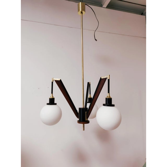 1960s Vintage Brass & Wooden Ceiling Lamp from Stilnovo For Sale - Image 5 of 18
