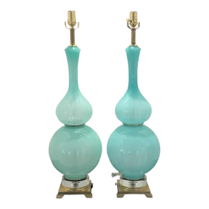 Vintage Murano Opaline Glass Table Lamp Tiffany Blue