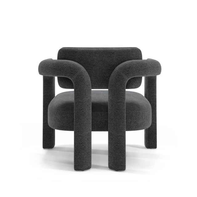 Double Arch Armchair in Charcoal Chenille from Insidherland For Sale - Image 4 of 10