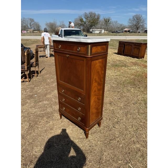 19th Century French Louis XVI Secretary Desk Carrara Marble Top For Sale - Image 4 of 18