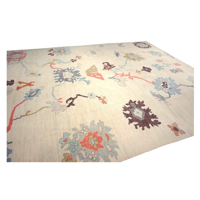 Textile 21st Century Turkish Oushak Wool 12x16 Ivory, Orange & Slate Blue Handmade Area Rug #1144180 For Sale - Image 7 of 14