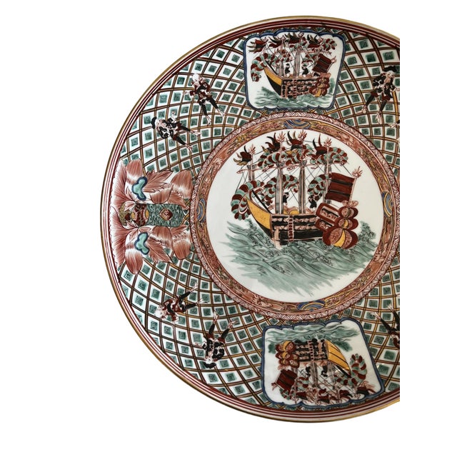 Japanese Antique Meiji Period Imari Charger Featuring a Nanban Presentation of Black Ships and Portuguese Merchants and Sailors For Sale - Image 3 of 18