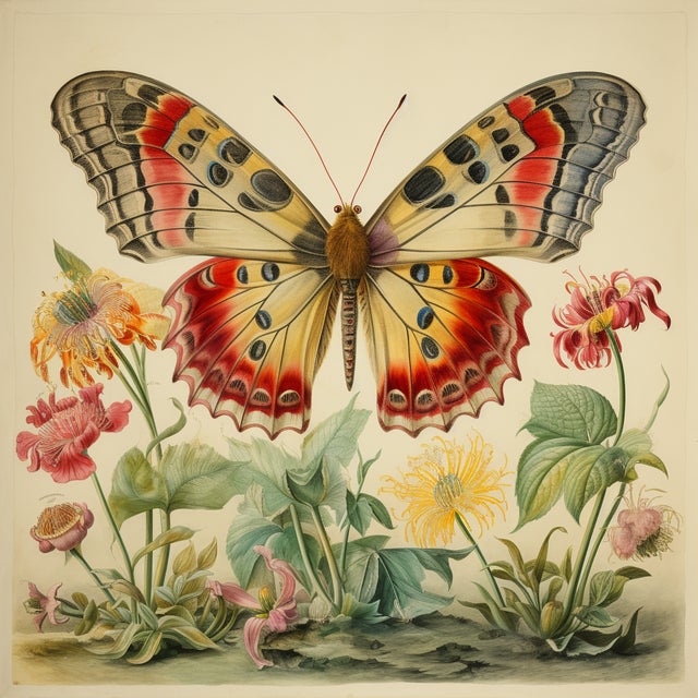 Butterfly and Flowers No. 11 – Fine Art Print This elegant fine art print features a magnificent butterfly displayed among...