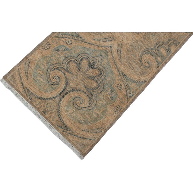 Boho Chic Ziegler Grey/Blue Wool Runner Rug- 2'7'' X 19'2'' For Sale - Image 4 of 10