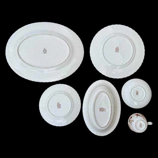 Mid 20th Century Minton Ancestral Bone China Collection S-376 Scalloped Gold Trim Floral Motif, Set of 56, Teacups, Saucers, Plates, and More For Sale - Image 5 of 6