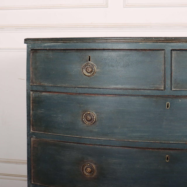 Good early 19th century English painted bow front oak chest of drawers. 1820 This piece is designed in the style of the...