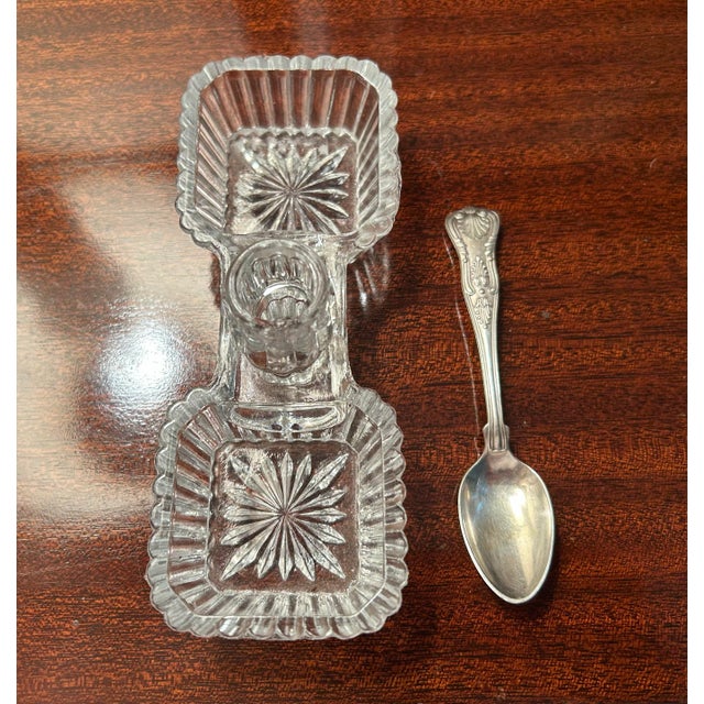 Antique Crystal Double Salt and Pepper Cellar With Silver Plate Spoon For Sale In Chicago - Image 6 of 6
