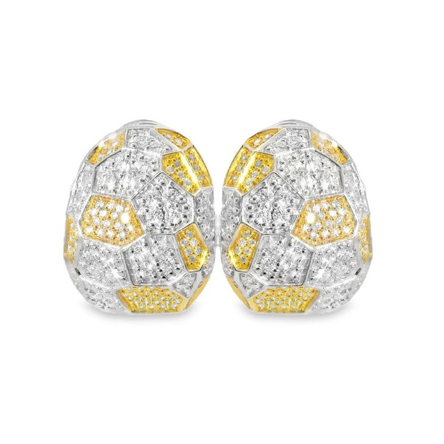 Elegant 18K White Gold Geometric Beehive Diamond Earrings featuring a modern beehive-inspired design adorned with...
