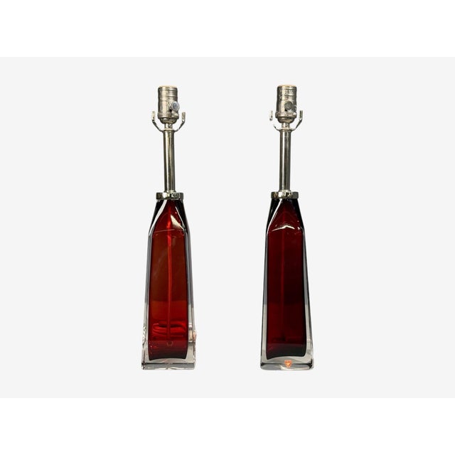 Carl Fagerlund, Table Lamps, Red Glass, Sweden, 1950s For Sale - Image 4 of 10