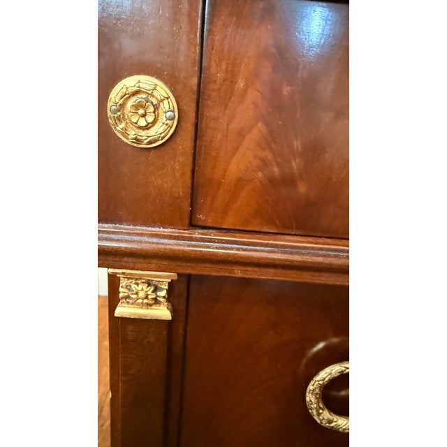 Late 20th Century Pair of Colombo Mobili Italian Empire Plume Walnut & Pink Marble Nightstands For Sale - Image 11 of 18