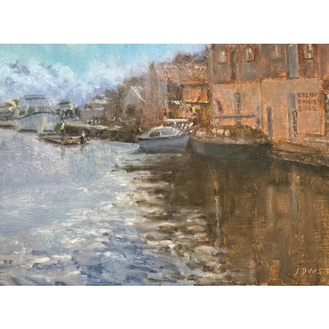 Listed UK artist Julie Dunster’s contemporary impressionist painting. “Winter on Exeter Quay”. Signed on recto and en...