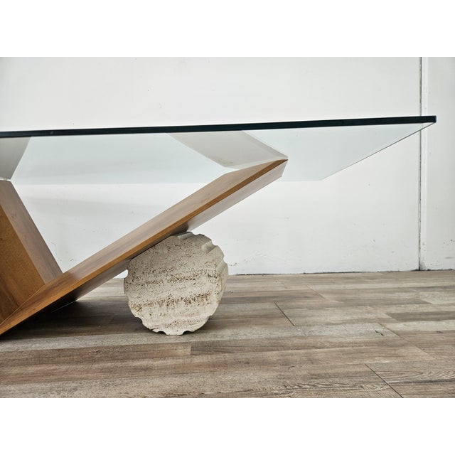 Valentino Coffee Table in Glass, Wood and Travertine by Cattelan Italia, 1990 For Sale - Image 4 of 13
