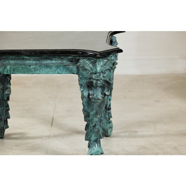 Late 20th Century Verdigris Bronze Side Table with Mythological Figures & Black Marble Top For Sale - Image 14 of 18