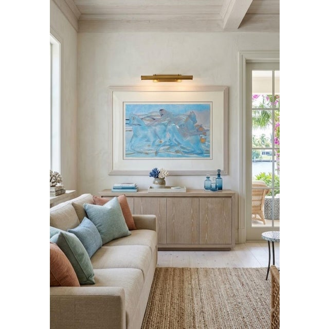 Mid-Century Modern 1990 Yamin Young Signed Limited Edition Serigraph Framed Blue Art Deco "Celadon Horses A" For Sale - Image 3 of 11