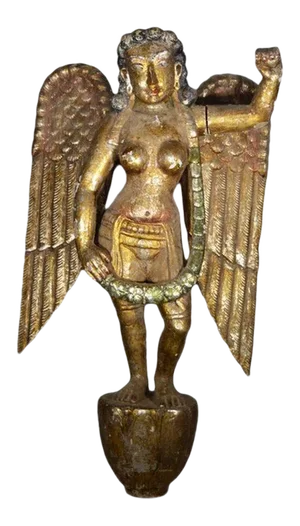 Vintage Asian Hand-Carved Giltwood Female Angel Statue, Circa 1950