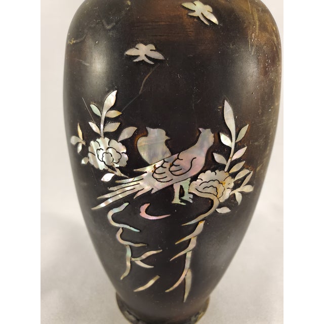 Antique Japanese Mixed Metal Mother of Pearl Inlay Design Vase Chairish