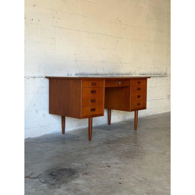 Mid-Century Modern Teak Executive Desk With Inset Handles Danish Mid-Century Modern 1960s For Sale - Image 3 of 11