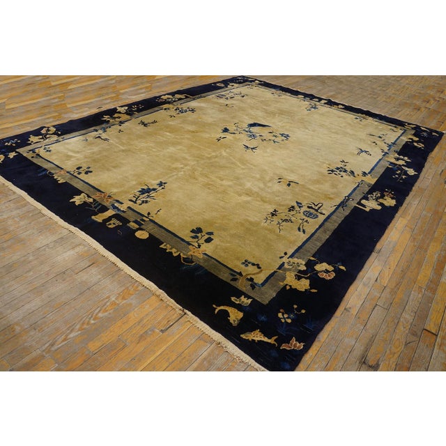 Art Deco 1920s Beige Cream Antique Floral Vase Deco Chinese Peking Knotted Wool Rug For Sale - Image 3 of 11
