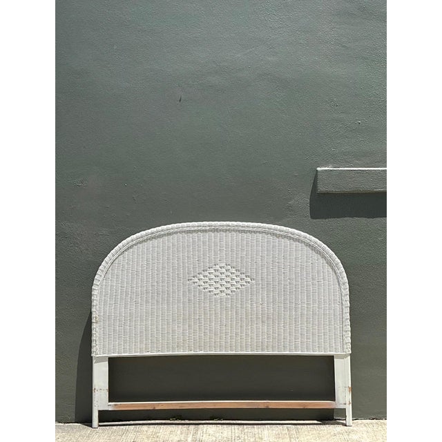 Wood Vintage White Rattan Queen Headboard For Sale - Image 7 of 13
