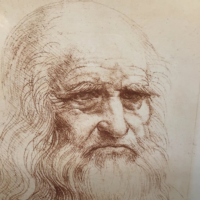 Leonardo Da Vinci Antique Framed - Early 20th Century Graphite Drawing Self Portrait For Sale - Image 9 of 12