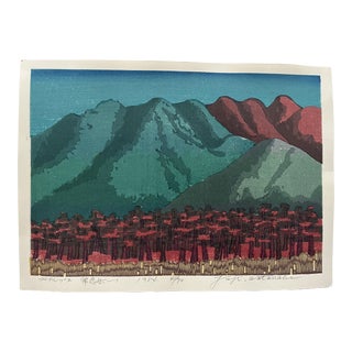 Original Signed 1984 Framed Japanese Shin Hanga Woodblock of Mount Jonen by Yuji Watanabe For Sale