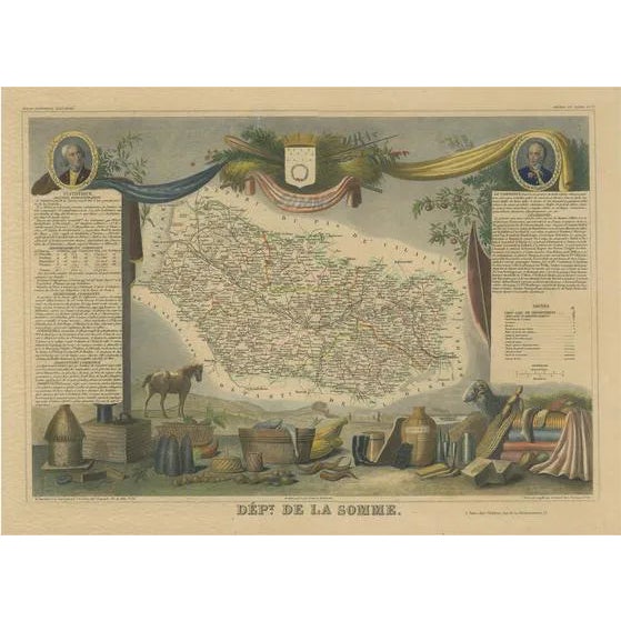 Antique Hand-Colored Map of Somme, France For Sale