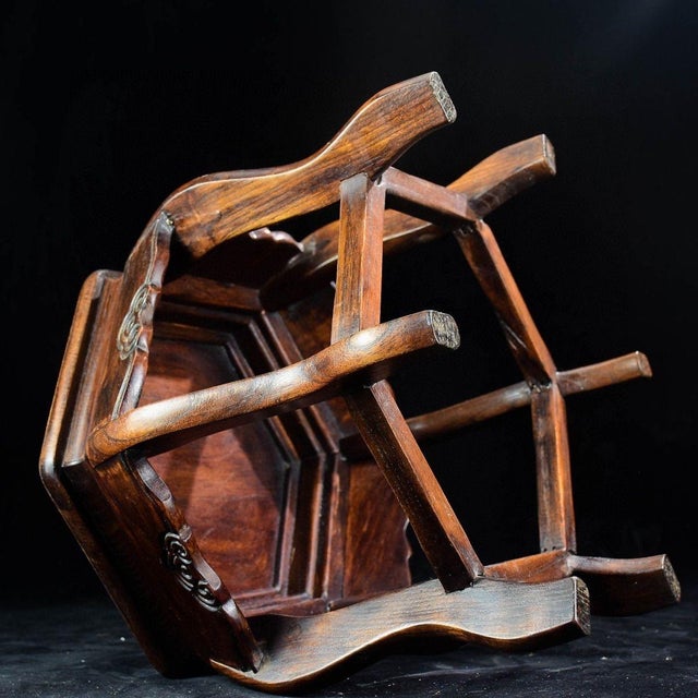 Vintage Chinese Rosewood Hexagonal Stool / Mother of Pearl Inlay Plant Stand For Sale - Image 4 of 9