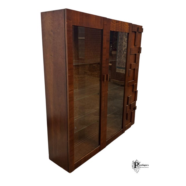 Wood Vintage Lane Staccato Collection Brutalist Style Mahogany Bookcase / Storage Cabinet For Sale - Image 7 of 10