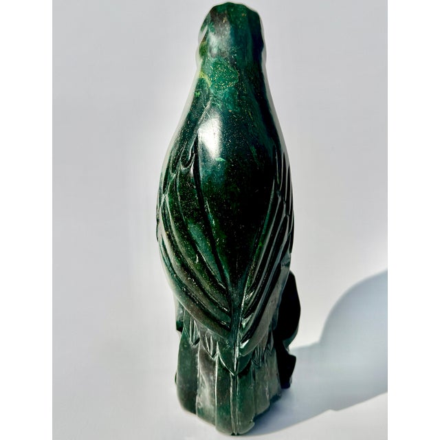 Mid 20th Century Chinese Hardstone Parrot Sculpture, Green Stone Bird Figure on Scholar Rock Base For Sale - Image 5 of 10
