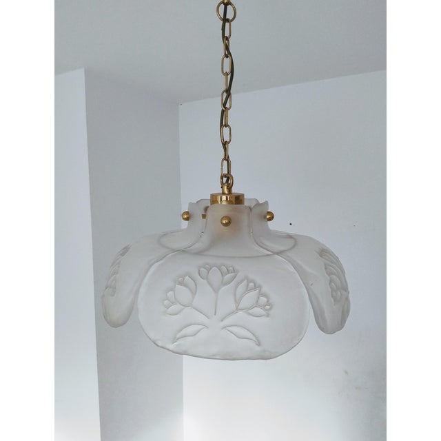 Mid-Century Modern Brass and Frosted Glass Pendant from Hillebrand Leuchten, Germany, 1970s For Sale - Image 6 of 18
