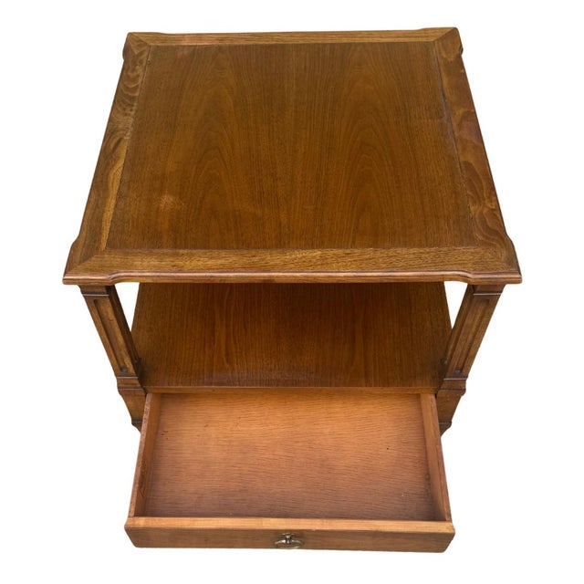 Wood Late 20th Century Milling Road for Baker Neoclassical Two-Tier Side Table With Drawer For Sale - Image 7 of 8