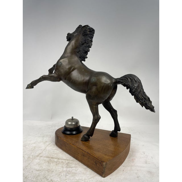 Bronze Horse Sculpture with Walnut Base and Reception Bell, 1940s For Sale - Image 15 of 18