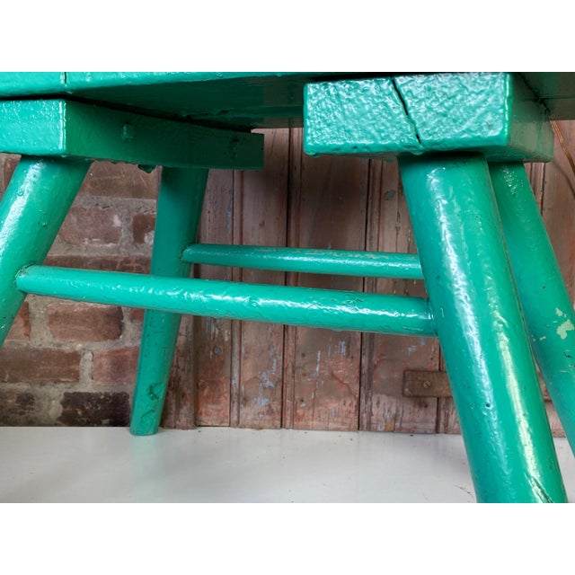 French Brutalist Wooden Stool in Green Paint, 1950s For Sale - Image 10 of 18