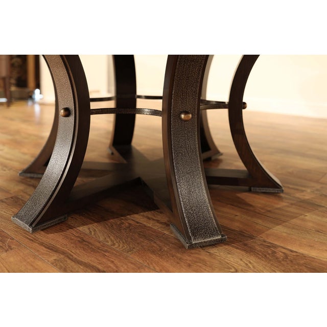 Large 100-Inch Round Jupe Table With Self-Storing Leaves,Burnt-Brown Dark Walnut Finish, Seats 8-12 People an ApExclusive by AntiquePurveyor For Sale - Image 11 of 13