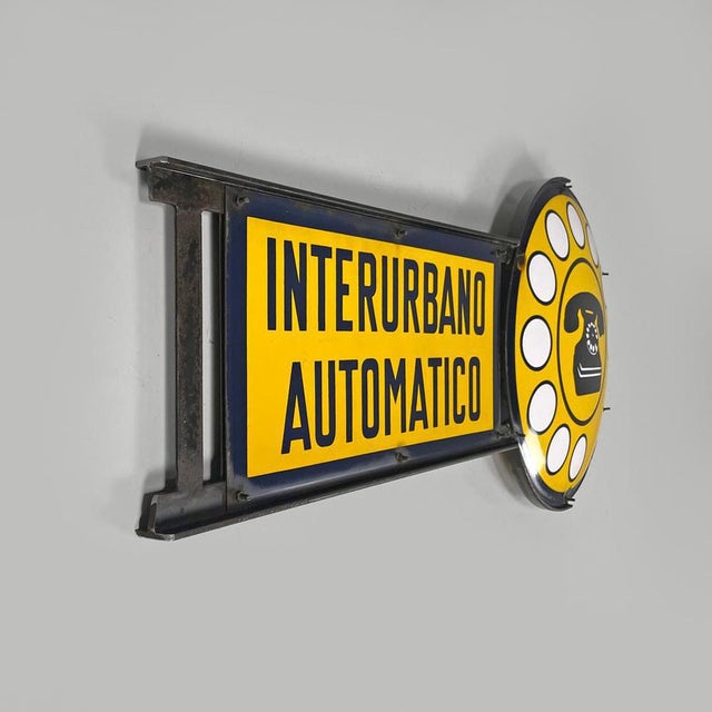 1960s Mid-Century Modern Italian Yellow White and Black Metal Telephone Sign, 1960s For Sale - Image 5 of 18