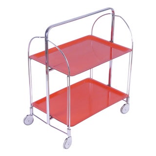 Vintage Orange Foldable Bar Cart in Chrome Metal, 1960s For Sale