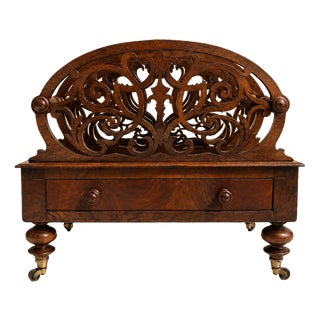 19th Century English Victorian Carved Wooden Magazine Rack For Sale