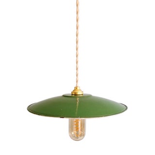 Industrial Pendant Light in Green Enameled Sheet Metal, 1940s For Sale