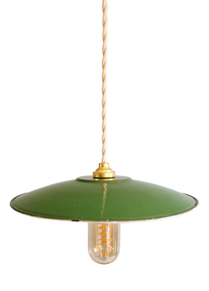 Industrial Pendant Light in Green Enameled Sheet Metal, 1940s