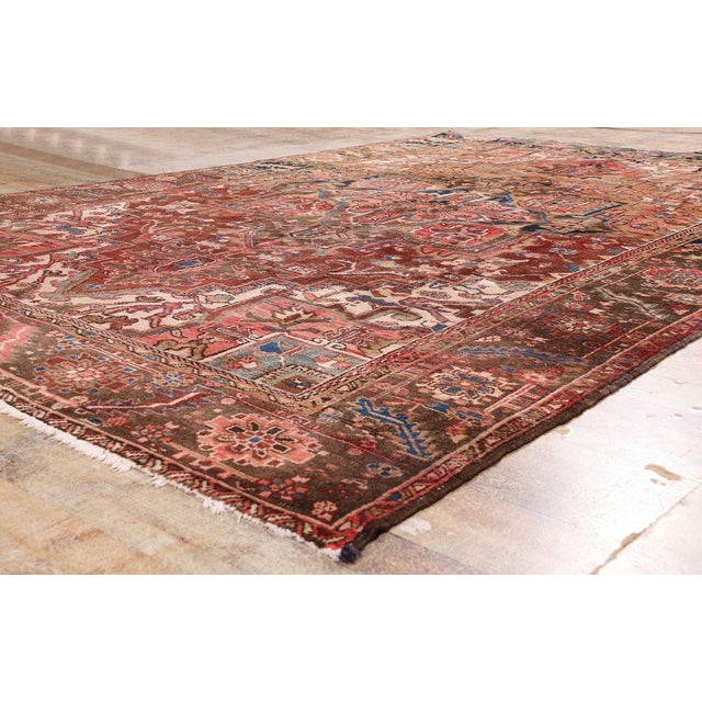 Brick Red Vintage Persian Heriz Rug, 07'07 X 11'00 For Sale - Image 8 of 10