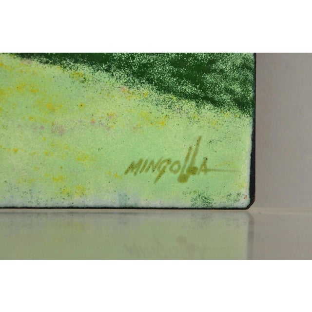 Late 20th Century Dom Dominic Mingolla Enamel on Copper Painting Girl With Dog in Field For Sale - Image 4 of 8