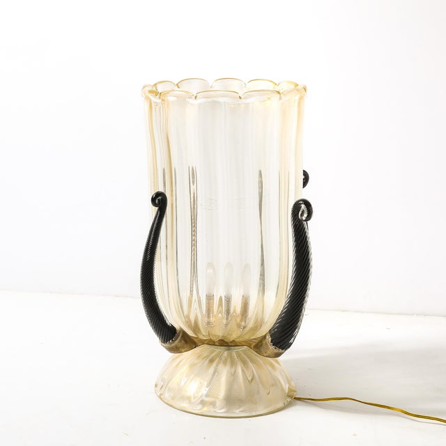 Pair of Mid-Century Hand-Blown Murano Fluted Glass Uplights W/ 24k Gold Flecks For Sale - Image 10 of 15